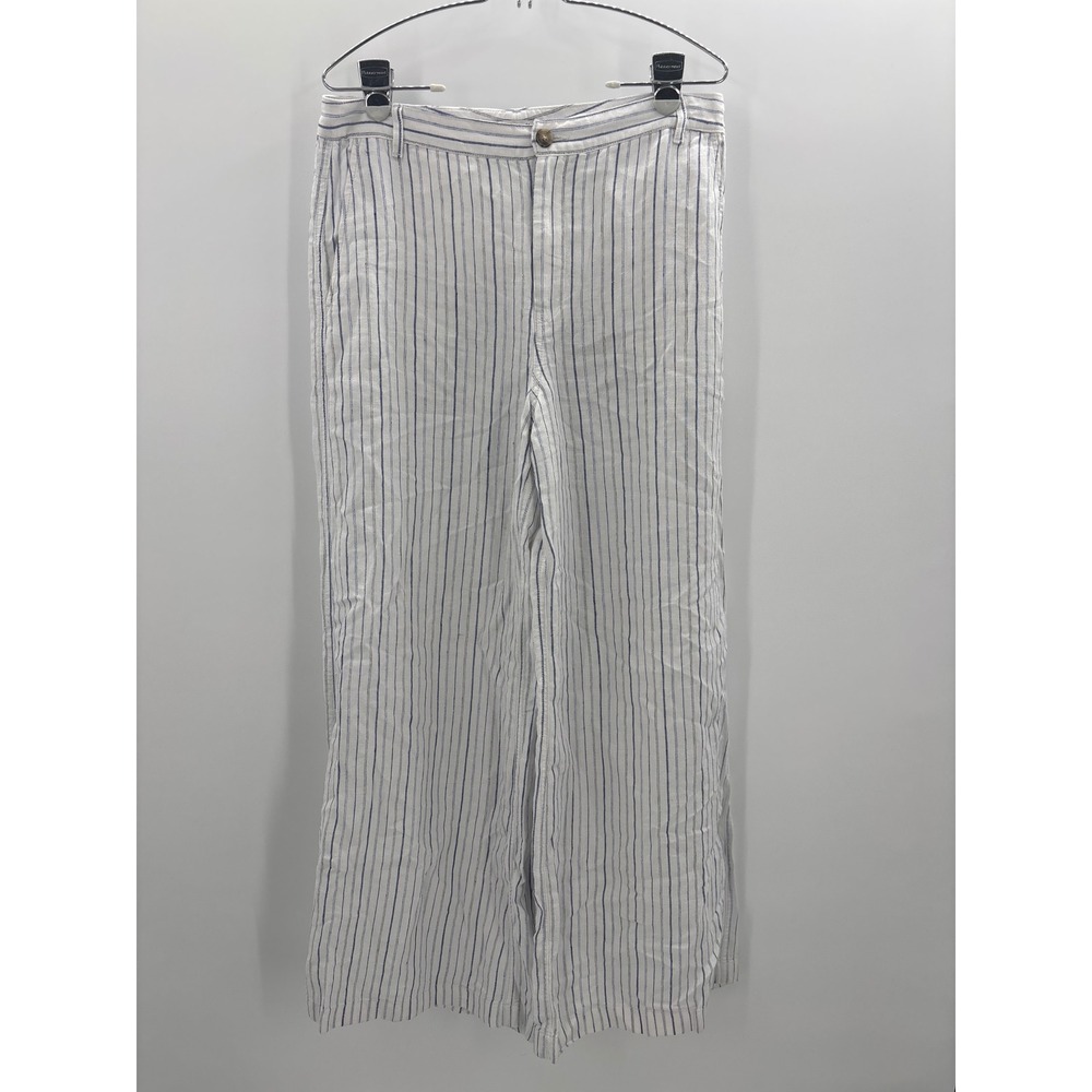 Madewell The Zoe Relaxed Wide Pant 100% Linen Striped White Blue size 6 NV159 - Picture 6 of 13